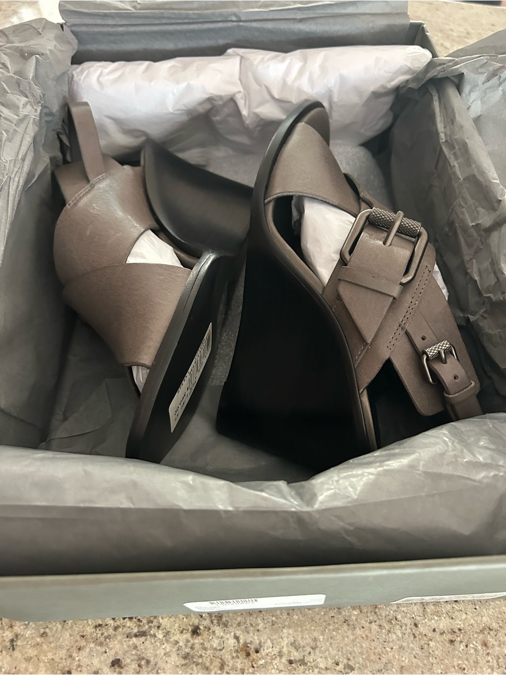 All Saints Taupe Crisscross Leather Slingback Sandals - Picture 2 of 7